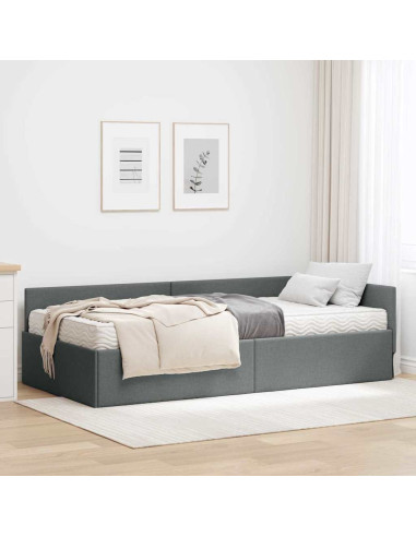 Struttura Letto Angolare con Materasso 2 pcs Grigio Tessuto