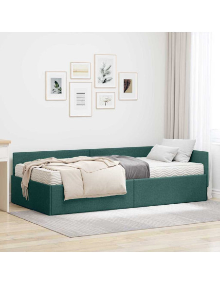Struttura Letto Angolare con Materasso 2 pcs Verde Tessuto