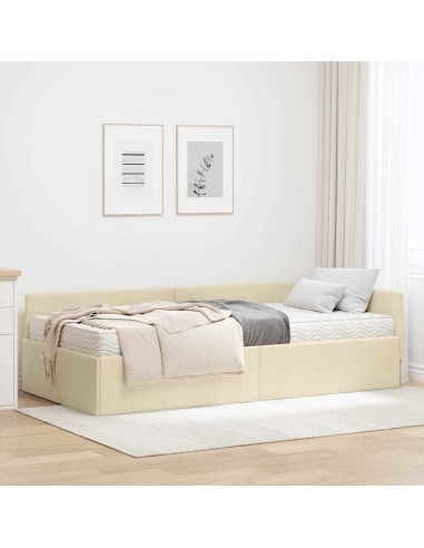 Struttura Letto Angolare con Materasso 2 pcs Crema Tessuto