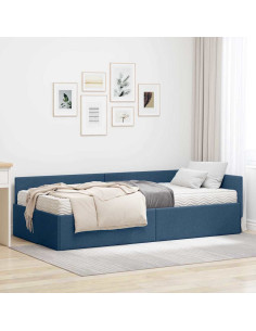 Struttura Letto Angolare con Materasso Altro 2 pcs Blu Tessuto