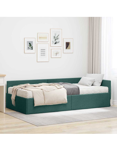 Struttura Letto Angolare con Materasso 2 pcs Verde Tessuto