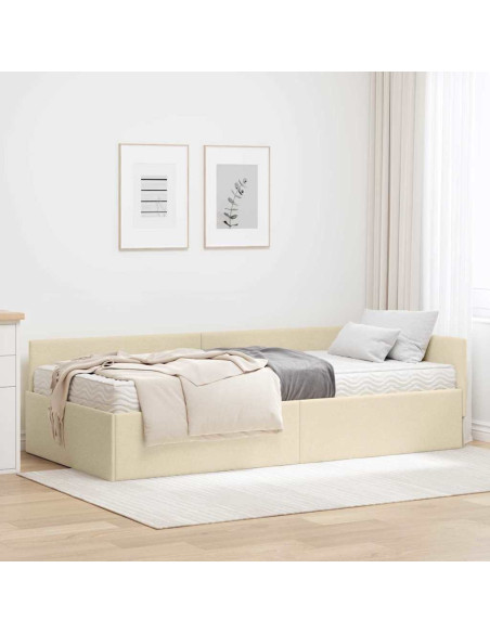 Struttura Letto Angolare con Materasso 2 pcs Crema Tessuto