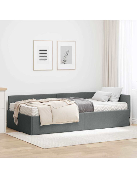 Struttura Letto Angolare con Materasso 2 pcs Grigio Tessuto