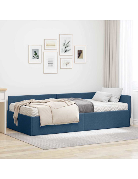 Struttura Letto Angolare con Materasso Altro 2 pcs Blu Tessuto