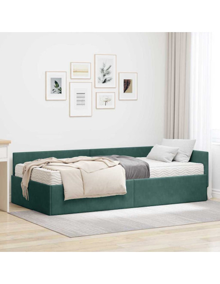 Struttura Letto Angolare con Materasso 2 pcs Verde Velluto