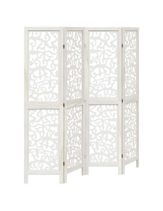 Divisorio Ambienti 4Pannelli Bianco Legno Massello di Paulownia