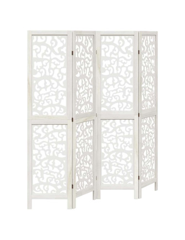 Divisorio Ambienti 4Pannelli Bianco Legno Massello di Paulownia