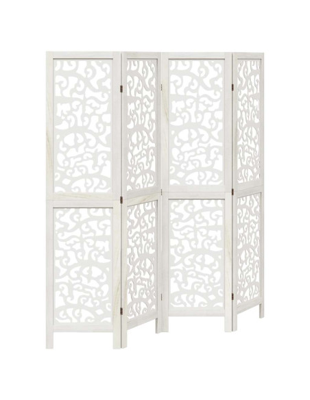 Divisorio Ambienti 4Pannelli Bianco Legno Massello di Paulownia