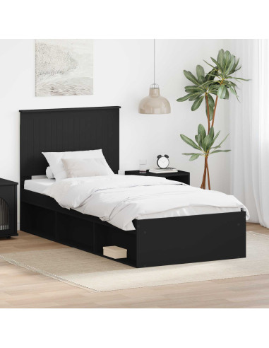 Struttura del letto con testiera Nero 90 x 190 cm Pino massello
