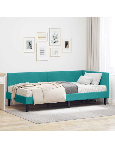 Struttura Letto Angolare con Materasso 2 pcs Turchese Velluto