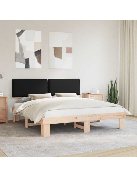 Letto con Testiera Rivestita Nero 180 x 200 cm Pino massello