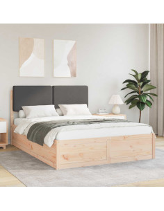 Letto con Testiera Rivestita Grigio scuro 135 x 190 cm