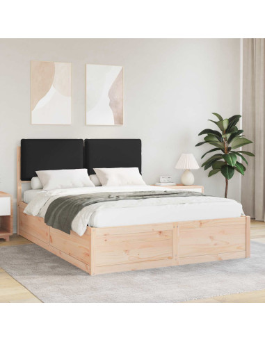 Letto con Testiera Rivestita Nero 140 x 200 cm Pino massello