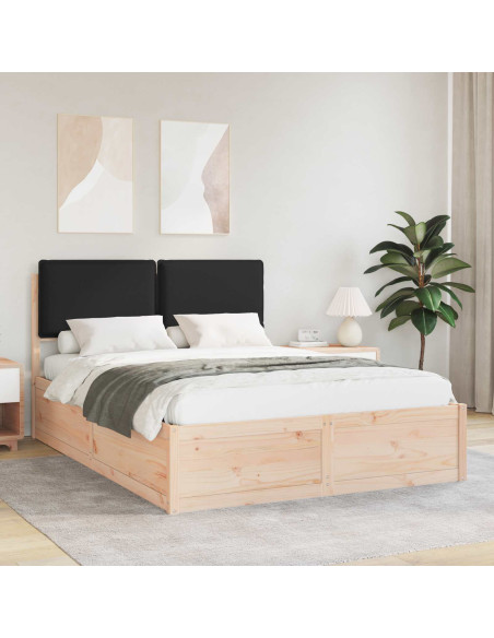 Letto con Testiera Rivestita Nero 140 x 200 cm Pino massello