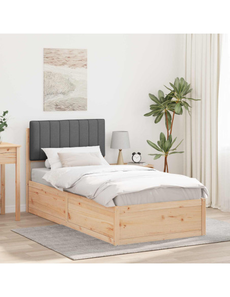 Letto con Testiera Rivestita Grigio scuro 90 x 190 cm