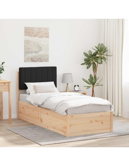 Letto con Testiera Rivestita Nero 75 x 190 cm Pino massello