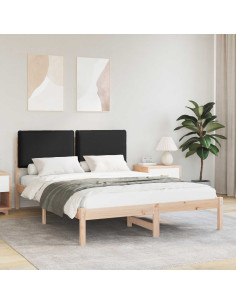 Letto con Testiera Rivestita Nero 160 x 200 cm Pino massello