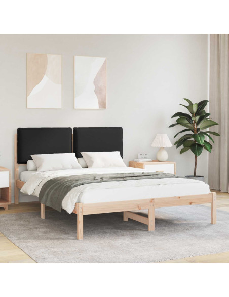 Letto con Testiera Rivestita Nero 140 x 200 cm Pino massello