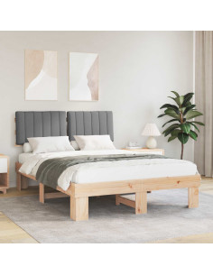 Letto con Testiera Rivestita Grigio chiaro 140 x 190 cm