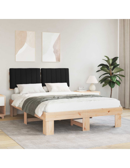 Letto con Testiera Rivestita Nero 140 x 190 cm Pino massello