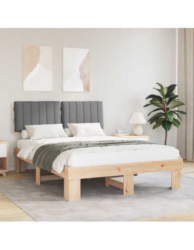 Letto con Testiera Rivestita Grigio chiaro 135 x 190 cm