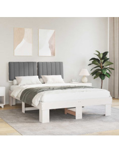 Letto con Testiera Rivestita Grigio chiaro 135 x 190 cm