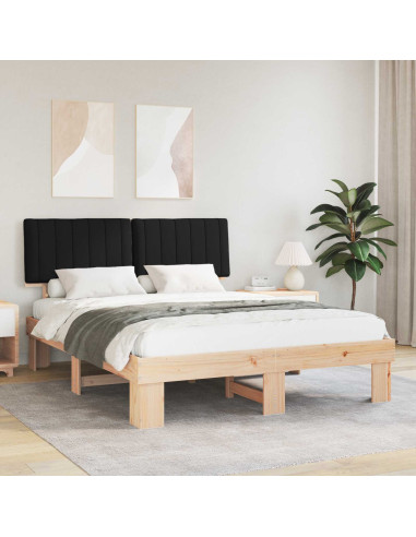 Letto con Testiera Rivestita Nero 150 x 200 cm Pino massello