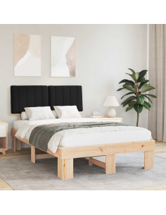 Letto con Testiera Rivestita Nero 120 x 190 cm Pino massello