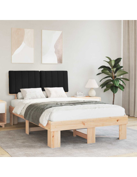 Letto con Testiera Rivestita Nero 120 x 190 cm Pino massello