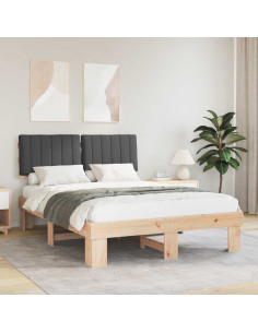 Letto con Testiera Rivestita Grigio scuro 140 x 200 cm