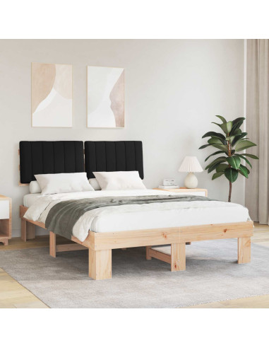 Letto con Testiera Rivestita Nero 140 x 200 cm Pino massello