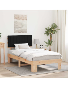 Letto con Testiera Rivestita Nero 100 x 200 cm Pino massello