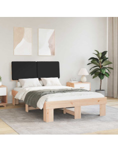 Letto con Testiera Rivestita Nero 120 x 200 cm Pino massello