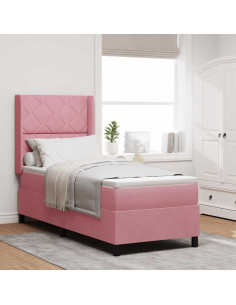 Letto a molle con materasso Rosa 80 x 200 cm Velluto
