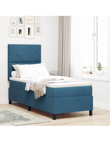 Letto a Sorgente LED con testiera Blu Scuro 80 x 200 cm Tessuto