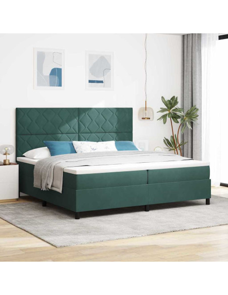 Letto a Sorgente LED Verde Scuro 200 x 200 cm Tessuto