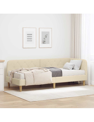 Cornice del letto ad angolo Crema 80 x 200 cm Tessuto