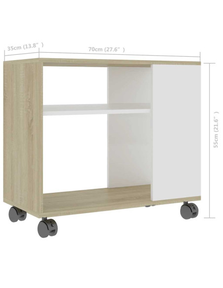 Tavolino Bianco e Sonoma 70x35x55 cm Legno Multistrato
