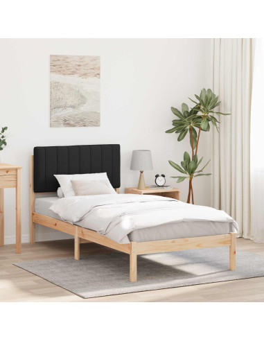 Letto con Testiera Rivestita Nero 90 x 190 cm Pino massello