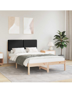 Letto con Testiera Rivestita Nero 135 x 190 cm Pino massello