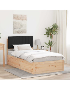 Letto con Testiera Rivestita Nero 100 x 200 cm Pino massello