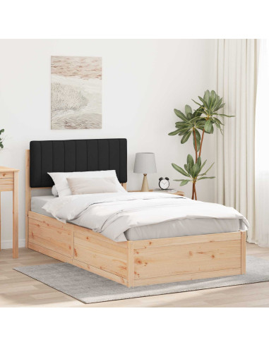 Letto con Testiera Rivestita Nero 100 x 200 cm Pino massello