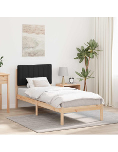 Letto con Testiera Rivestita Nero 75 x 190 cm Pino massello