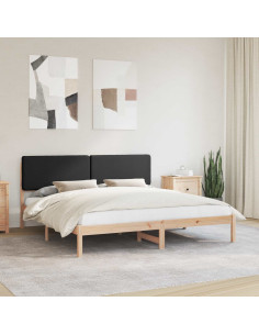 Letto con Testiera Rivestita Nero 180 x 200 cm Pino massello