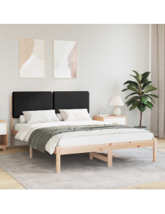 Letto con Testiera Rivestita Nero 150 x 200 cm Pino massello