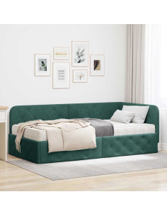 Cornice del letto ad angolo Verde Scuro 100 x 200 cm Velluto