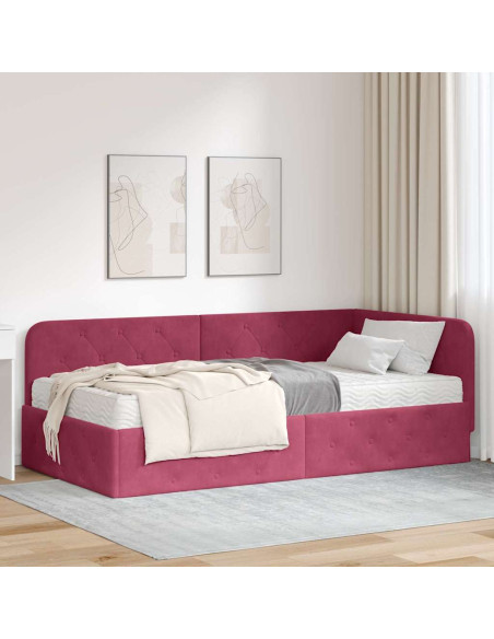 Cornice del letto ad angolo Rosso Vino 100 x 200 cm Velluto