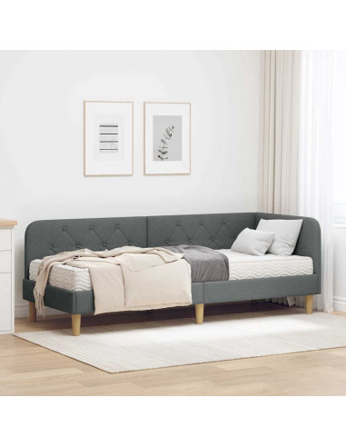 Cornice del letto ad angolo Grigio scuro 80 x 200 cm Tessuto