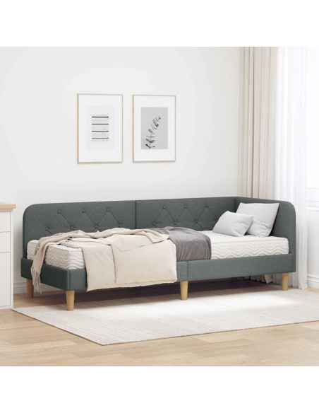 Cornice del letto ad angolo Grigio scuro 80 x 200 cm Tessuto