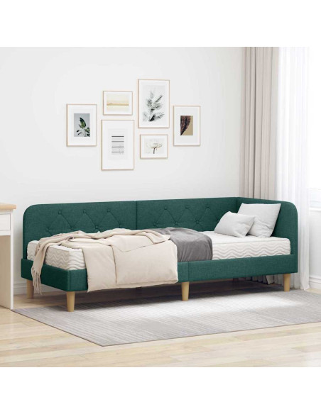 Cornice del letto ad angolo Verde Scuro 80 x 200 cm Tessuto